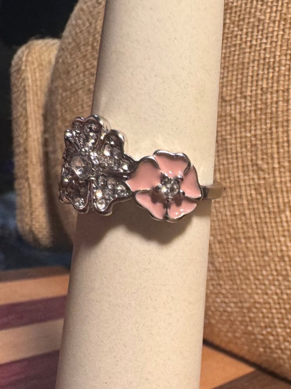 Pink and Silver Floral Ring